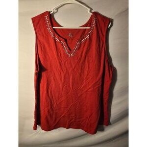 Hillard & Hanson Red Sleeveless Top Shirt Blouse Vneck Star Design Womens 3X